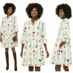 Tuckernuck Fresh Buds Floral Royal Shirt Dress Womens Size SMALL